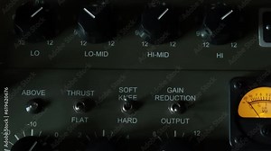 Recording studio, mastering equipment. Music compressor and audio equalizer.