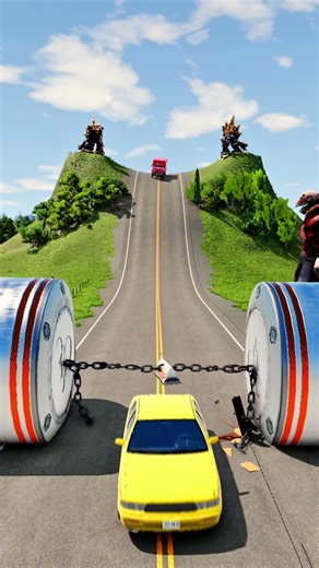 Motorcycle,Cars & Ambulance Van vs Chained Hydraulic Crush - BeamNG.drive #bunnybeamng #beamng