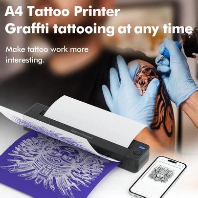 LUCK JINGLE Model A49 Mini Portable A4/Letter/Legal Size Tattoo Printer, Wireless Bluetooth Connection For Smartphone, USB Data Cable For Computer, IOS/Android/Windows Compatible, Luck Jingle APP With Free Template Updates, 3 Paper Sizes Output, Suitable For Tattoo Shops And Personal DIY Tattoo Design, Plug And Play, Includes Transfer Paper | SHEIN
