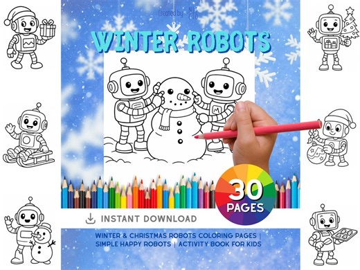 Winter Robots Pages for Kids | Printable Coloring Book PDF | 30 Robots Sheets | Instant Digital Download - Etsy UK