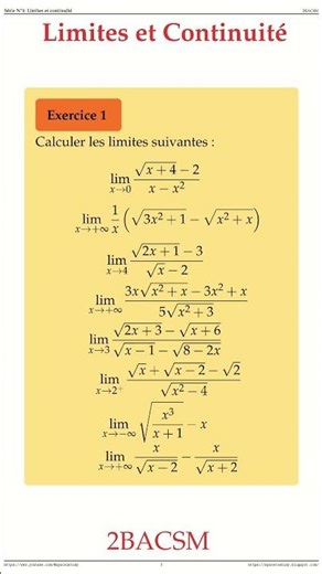 Exercice 1 2BACSM Cours Limites et continuite maths space2study