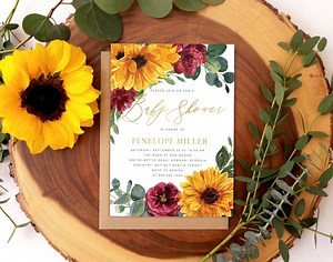 Sunflower Baby Shower Invitation, Fall Baby Shower Invite With, Sunflower Invitation, Designed for You & Printing Optional - Fall 14 - Etsy