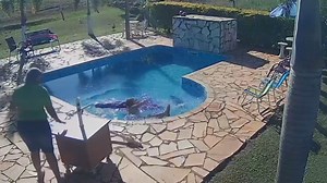 1.5K views | This woman went outside to set up the sun umbrella by the pool when she slipped and fell in. However, she quickly retrieved the umbrella from the water and climbed out of the pool. | Jukin Copyright Management | Facebook