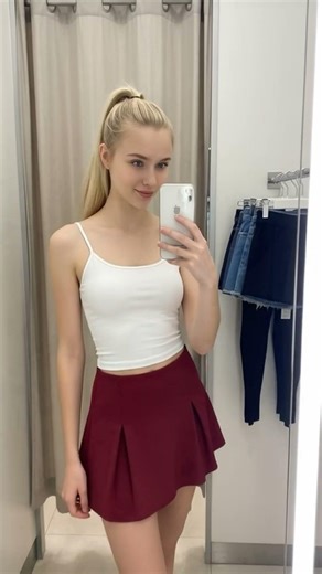 Fitting Room Try-On: White Top & Burgundy Skirt ✨ #ootd