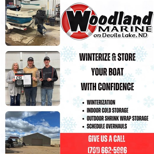 2K views | Protect your boat this winter with Woodland Marine’s expert winterization and storage services! Trust our certified mechanics to prep your vessel for the off-season with precision. Choose from: Winterization Indoor cold storage Outdoor shrink-wrap storage Schedule overhauls Safeguard your investment with the pros who know boats best. Contact Woodland Marine at (701) 662-5996 today for top-tier winterization and storage solutions! | Woodland Marine | Facebook