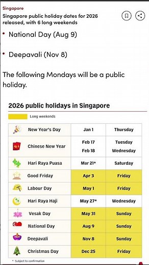 #Singapore #Public holidays #2026