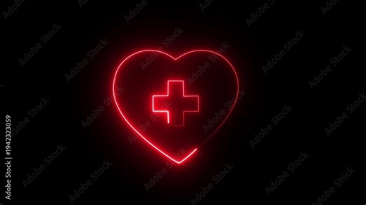 Glowing neon line love and plus icon. First aid. Healthcare, medical and pharmacy sign. Digital Heartbeat Plus Animation. ECG pulse rate line. Heart beat. cardiogram and rhythm.4k video
