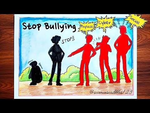 Stop Bullying Drawing | Anti Bullying Poster for School | How to Draw Stop Bullying Step by Step