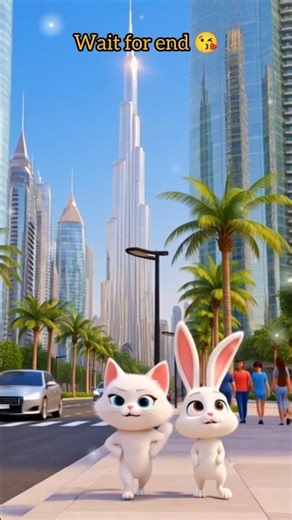 Cat vs Rabbit Climbing Burj Khalifa! 🐱🐰🏙️#BurjKhalifa #DubaiStory #moralstory #catshorts #aicat