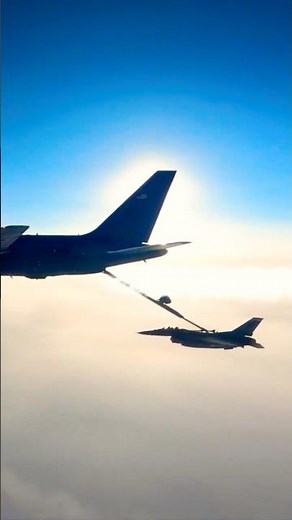 Boeing KC-46 Pegasus refueling F-16 at high altitude