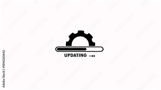 Updating progress bar with gear icon and system operation status. Software update workflow with animated loading progress. system update loading ui with settings icon on white background