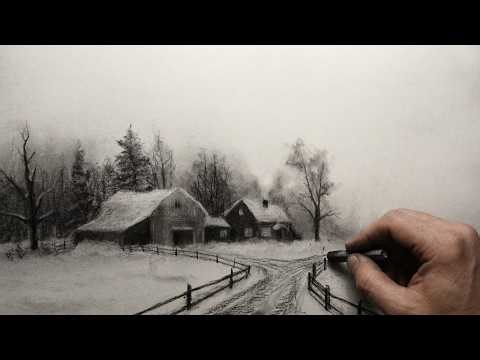 Creating a cold landscape that feels warm and inviting | charcoal drawing