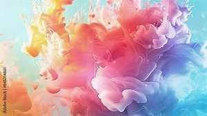 A colorful splash of ink creates an abstract background for the mobile phone wallpaper. The colors include rainbow and sky blue, with pink as its main color tone.