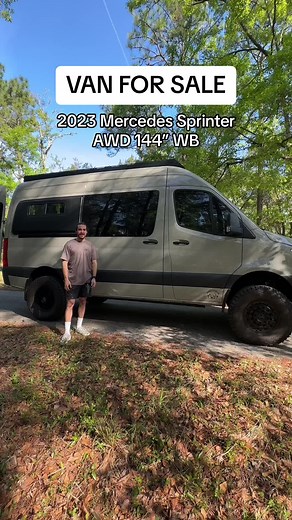VAN FOR SALE 🤩🚐 River is a 2023 Mercedes Sprinter AWD on a 144” WB 🏞️ head over to our instagram or website for the link to the listing!! 🚐 Some highlights include: Agile Offroad RIP Kit with Bilstein Front Struts and Fox shocks Black Rhino Arsenal 17” Wheels BF Goodrich KO2 34” Tires AMP Research Electric Side Steps Backwood Adventure Mods Revel Side Ladder Backwood Adventure Mods DRFTR Roof Rack Pathfinder 50” LED Light Bar Offgrid Fabrications Rear Door Tire Carrier Factory Swivel seats w