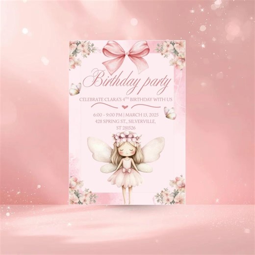 Fairy Birthday Invitation, Pink Princess Party Invite, Girl Magical Invite, Canva Editable, Instant Download - Etsy