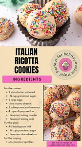 These Italian Ricotta Cookies are soft, sweet, and topped with almond glaze and sprinkles - a festive treat perfect for any occasion! Be sure to include them in your holiday baking!! | Love Bakes Good Cakes