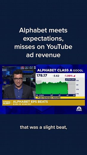 Google parent company Alphabet reported earnings after the bell. Alphabet’s revenue was up 14% year-over-year, driven by search as well as cloud, which surpassed $10 billion in quarterly revenues and $1 billion in operating profit for the first time. Read more at the #linkinbio. #cnbc.