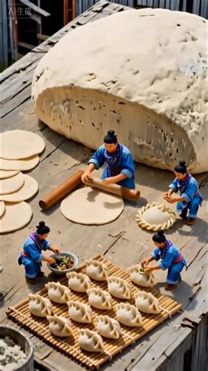 🧁 Para Pekerja Mini Membuat Pangsit Raksasa di Dapur Sederhana