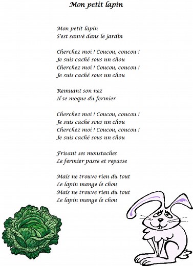 Comptine Mon petit lapin - Paroles illustrées de la comptine "Mon petit lapin"