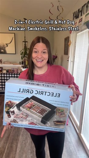 2-in-1 Electric Grill and Hot Dog Machine. Indoor Smokeless BBQ Grill with non stick griddle. Heavy quality stainless steel. Easy to clean. 5 non stick rollers. Grill up to 12 hot dogs! #hotdogroller #hotdogs #grill #electric