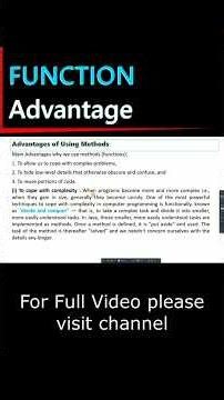 Advantage of Function | Advantage of Methods