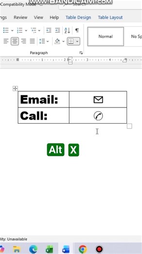 ✅ Email & Call Icon in Ms word #shorts #windows #pctricks #youtubeshorts
