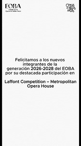 El Estudio de la Ópera de Bellas Artes felicita a los artistas seleccionados para la Generación 2026–2028, tras su destacada participación The Laffont Competition – Metropolitan Opera House, organizada en México por San Miguel MetOpera Rocky. Los miembros del EOBA ganadores se presentarán en las Eliminatorias en Mountain Region/ Denver. USA del 5 al 8 de febrero 2026 Ganadores: * Nohemí Lozano, soprano * Juan Carlos Villalobos Ayala, bajo Premio Especial: * Elizabeth López Landa, soprano Finalis