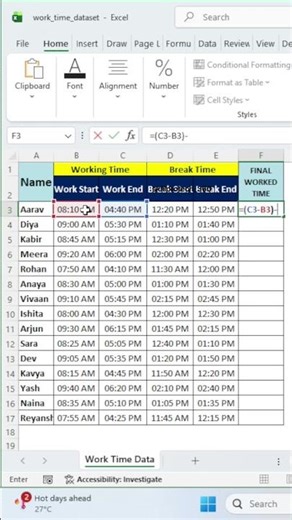 Working Hour Calculation 💥#excel