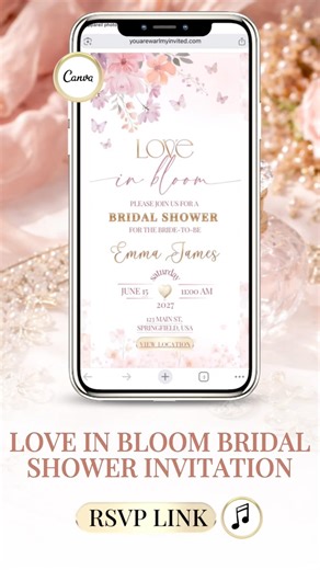 Love In Bloom Bridal Shower Invitation with RSVP Link, Canva Digital Invite #bridalshowerinvitation