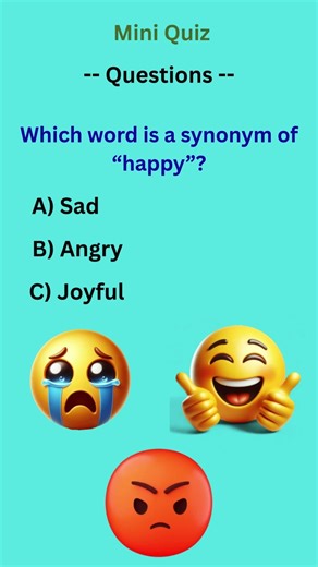 Which Word Is a Synonym of “Happy”? 😊 | English Vocabulary Quiz | Mini Quiz | Quiz For Fun #miniquiz