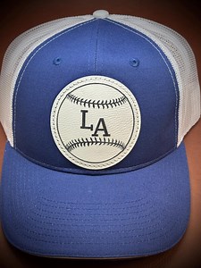 LA Hat, Los Angeles Cap, White and Royal Blue Adjustable Trucker Hat, Faux Leather Patch, LA Baseball Cap, Dodgers Hat - Etsy Canada
