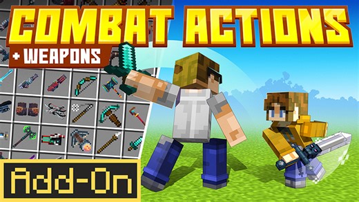 Videos about Combat Actions + Weapons Add-On by Tsunami Studios | CHUNK - Minecraft Bedrock Marketplace Explorer