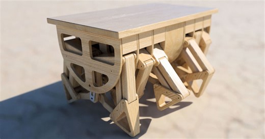 say hello to carpentopod, a 12-legged walking wooden table that can serve drinks or snacks
