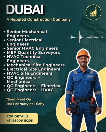 Dubai MEP Engineer Jobs | Senior Engineers & QC | Trichy Client Meet 🇦🇪