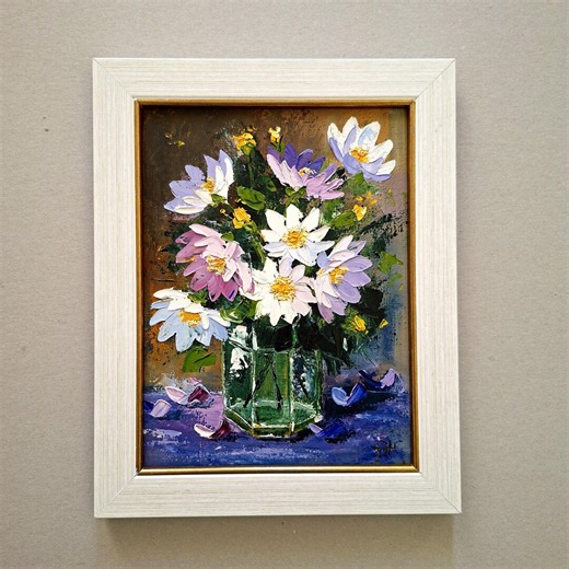 Anemone Blanda Original Oil Painting Daisies Impasto Floral Art Framed 9x7 - Etsy