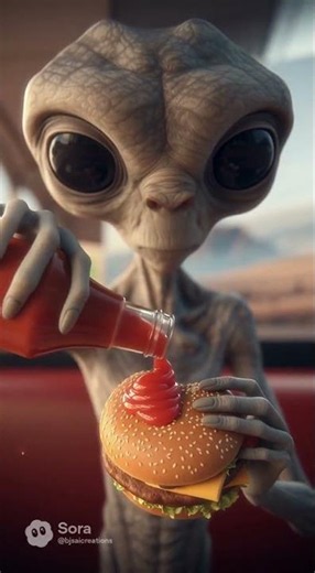 Alien's reaction to a burger will have you dying 😂 #alien #food #shorts