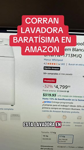 Lavadora Whirlpool de 17 kg a precio increíble en Amazon