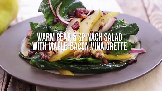 Warm Pear & Spinach Salad with Maple-Bacon Vinaigrette Save & print the recipe: http://spr.ly/618481qjm | EatingWell