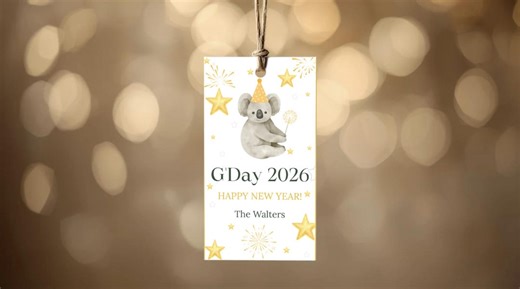 Aussie New Year Gift Tag Template, Editable NYE Name Tag, Koala New Year Tag, Printable New Year Gift Tag - Etsy