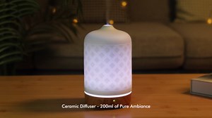 Essential Oil Diffuser Ceramic Diffuser -Aromatherapy Diffuser for Essential Oils with Timer and 7 Colors LED Light Ultrasonic Diffuser with Auto Shut-Off, Home Office Decor&Gift (White-200ml)