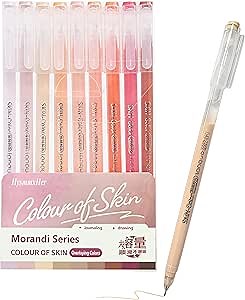 9 Colored Gel Pens Set, 0.5mm Fine Point for Black & White Paper, Cute Pens for Journaling, Adult Coloring Books, Bible, Drawing, Note Taking, School & Journaling Supplies (Beautiful Skin Colors)