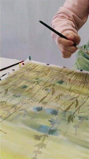 Painting a field. How to paint fields, grass, and nature? Painting in an interior. Batik studio #...