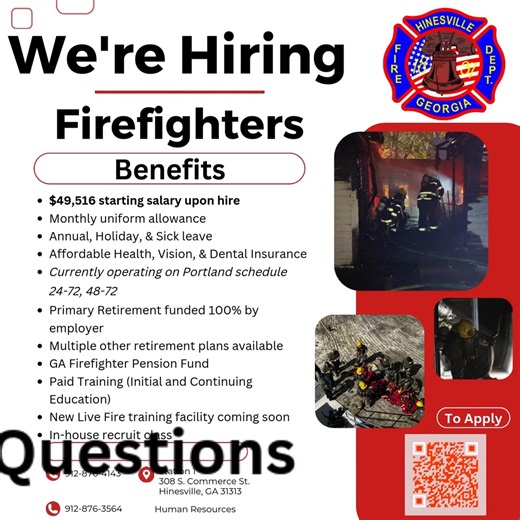 Hinesville Fire Department on Instagram: "We are accepting #applications for #firefighters -- apply at https://citwebhinesville.azurewebsites.net/#/position/85."