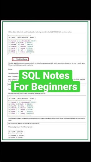 SQL Notes 📚for Beginners👨‍🏫 #sql #dataengineering #shorts