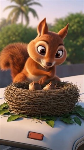 The Story of a Mother Squirrel Making a Nest on a Bus and Losing Her Babies 😭 #ai #squirrel #shorts