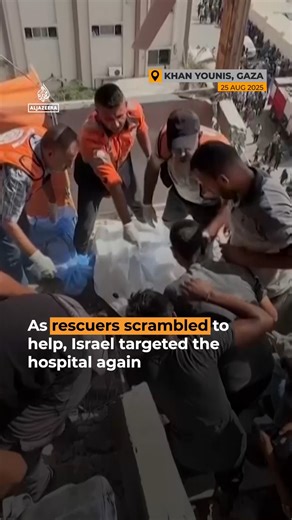 62K views · 2.7K reactions | Israel killed five Palestinian journalists in an attack on Nasser Hospital in Gaza, and as rescuers scrambled to the scene, Israel struck again, killing at least 20 people in total. | Al Jazeera English | Facebook