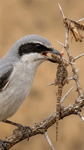 The shrike may look like a small songbird, but it hunts like a tiny predator.