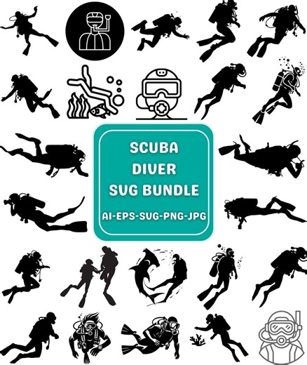Scuba Diving Vector Bundles Svg, Diving Svg, Scuba Diving Svg, for Commercial and Personal Use for Ocean Graphics, Png , Instant Download - Etsy