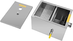 Commercial Grease Trap Stainless Steel Grease Interceptor with Automatic Shut-off Device, Under Sink Grease Trap Waste Water Oil-water Separator for Restaurant Factory Home Kitchen
