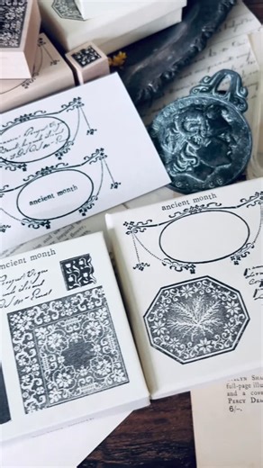 A.M. Note on Instagram: "New! Stamps 11.9 Sunday 21:00 Online #vintage #antique #bookbinding #illustration #notebook #note #remake #handmade #ヴィンテージ #ハンドメイド #アンティーク #イラスト #リメイク #ノート #制作風景 #stamps #stamping #スタンプ"